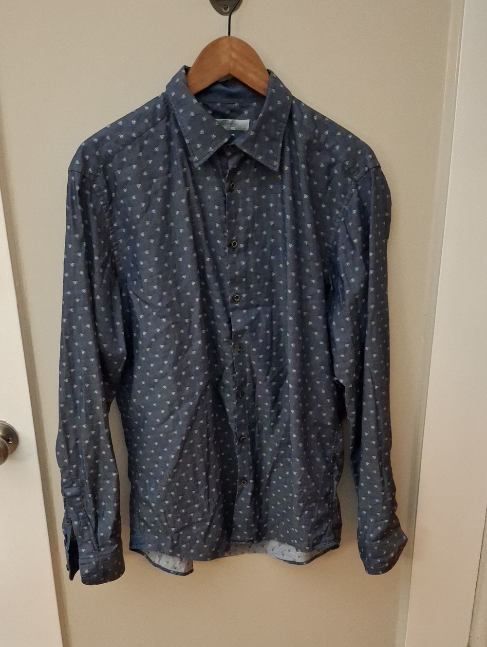 Roy Robson Men's Blue Patterned Long-Sleeve Button-Up Shirt_1